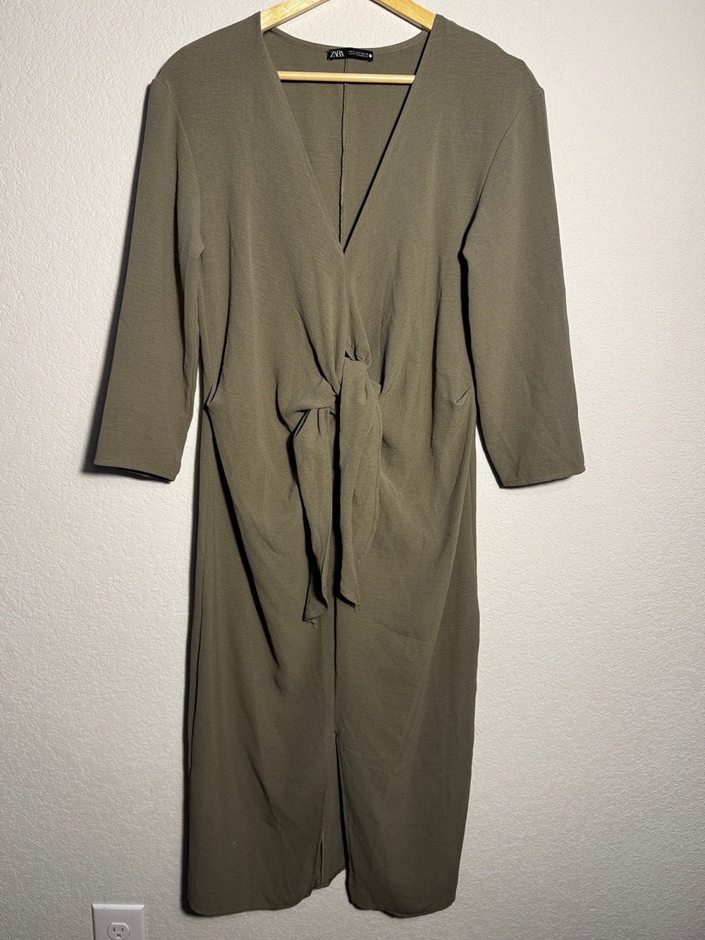 Zara Midi Dress with Tied Knot Olive Green Size small minimalist